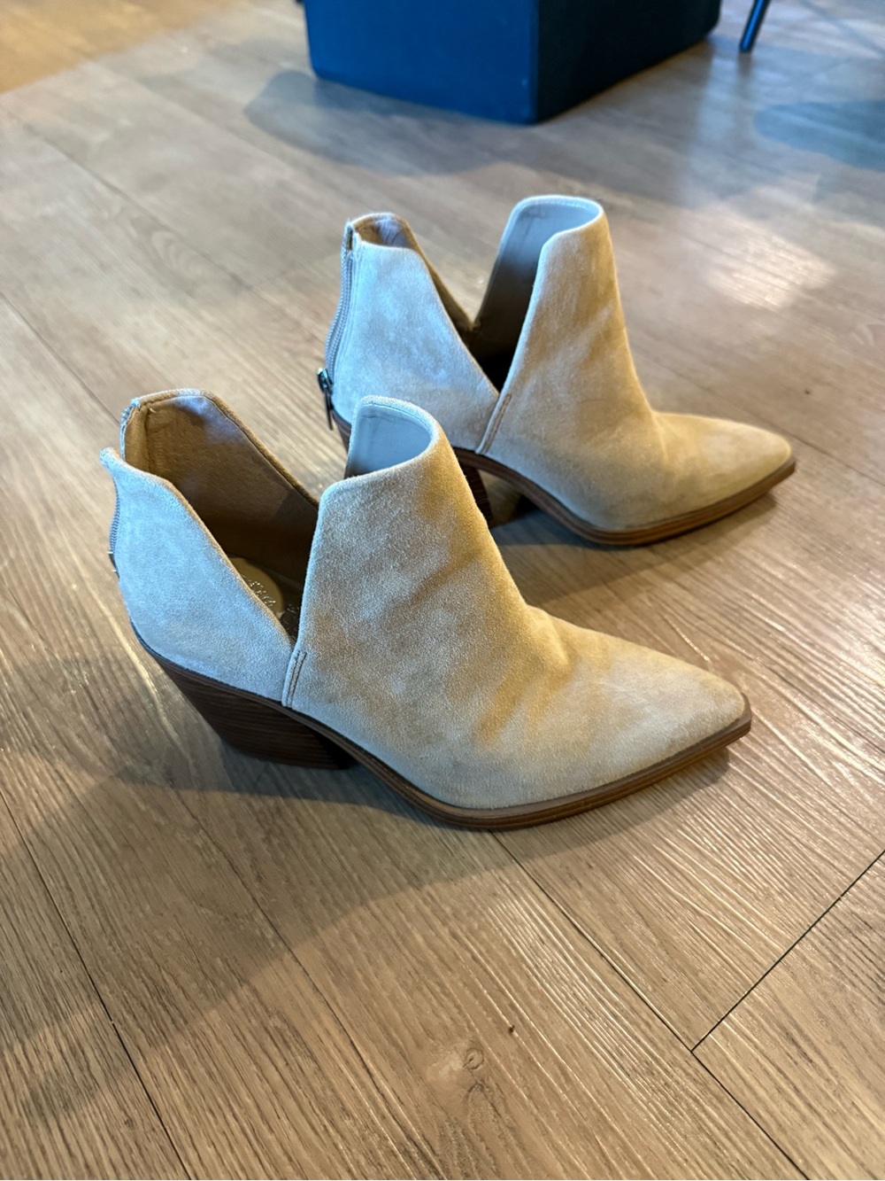 Women's Tan Suede Cutout Ankle Boots
